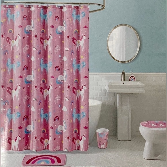 Matt & Maddie Other - Matt & Maddie Unicorn Rainbow Fabric Shower Curtain 70 X 72 In Multicolor Pink